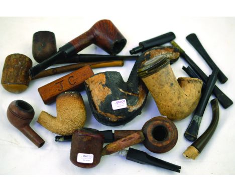 MIXED GROUP. Pipe bowls, stems, pipe case etc. NR