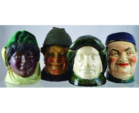 GROUP OF TOBACCO JARS. Arab lady? jar, pin cushion top, brown, black & pale green matt finish. Plus B. Bloch Honenstein Mr Te