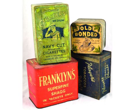 TOBACCO TINS GROUP. CAVANDERS MEDIUM NAVY CUT/ MAGNUM/ CIGARETTES/ 500 IN 10s, plus FRANKLYNS SUPERFINE SHAG IN PACKETS ONLY,