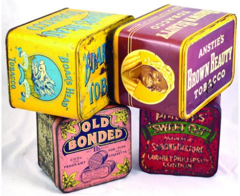 TOBACCO TINS GROUP. Boars head Tobacco, Ansties/ Brown Beauty tobacco, Phillips Sweet Cut/ Aromatic Smoking Mixture/ Godfrey 