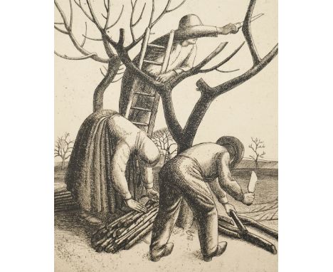 Frederick George Austin (British 1902-1990): 'Pruning Trees', limited edition drypoint etching signed dated 1928 and numbered