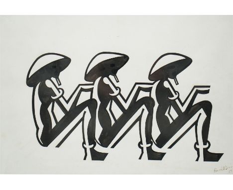 Pearl Binder (British 1904-1990): 'Three Seated Men', ink illustration signed and dated 1927, titled verso 22cm x 32cm Notes: