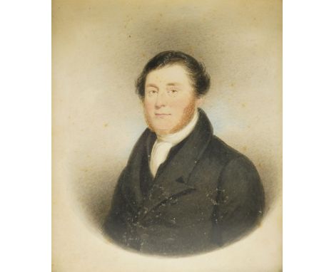 T Horsley (British 19th century): Portrait of Thomas Farnbrough of Ripon, miniature watercolour inscribed and dated 1828 vers