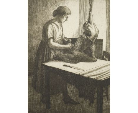 Frederick George Austin (British 1902-1990): 'Plucking Poultry', limited edition drypoint etching signed titled dated 1917 an