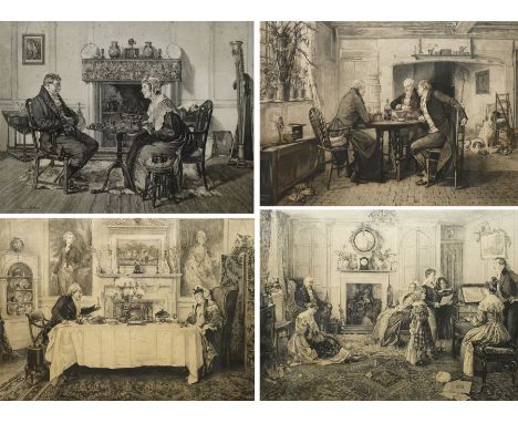 Walter Dandy Sadler (British 1854-1932): Victorian Interior Scenes, set four etching signed in pencil by the artist and engra