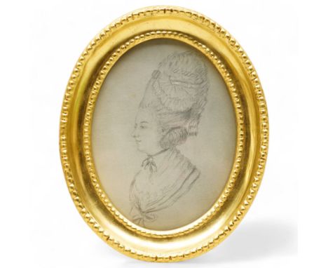 English School (18th/19th century): Portrait of Elizabeth Buckland nee Oke (1756-1812), oval pencil sketch unsigned 17cm x 13