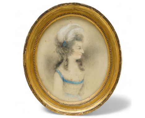 Gilbert (18th/19th century): Portrait of a Georgian Lady with a Feather Plume, oval pencil and crayon signed and dated 1807, 