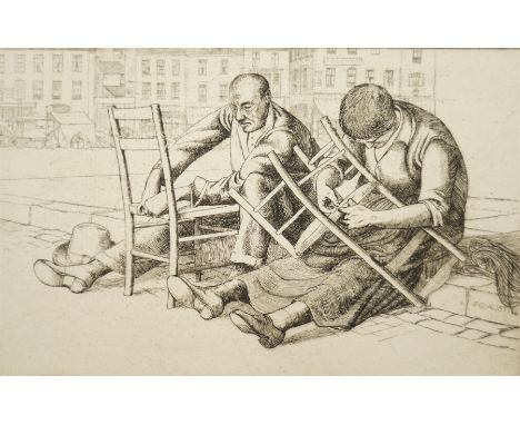 Frederick George Austin (British 1902-1990): 'The Chair Upholsterers', drypoint etching signed in the plate 11cm x 18cm (unfr