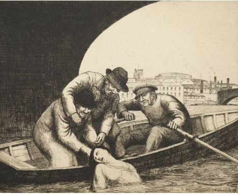Frederick George Austin (British 1902-1990): 'A Tragedy', drypoint etching signed titled and dated 1925 in pencil 16cm x 20cm