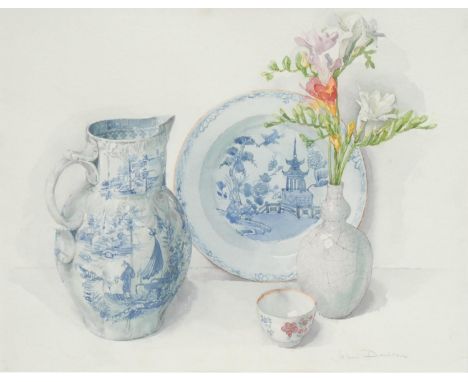 John DavisonStill Life of Worcester Porcelainsigned, watercolour, 42cm x 53cm 