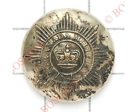West Indies. Granada Militia Officer’s silvered closed-back coatee button.Star bearing strap ‘Granada Militia’; crown to cent