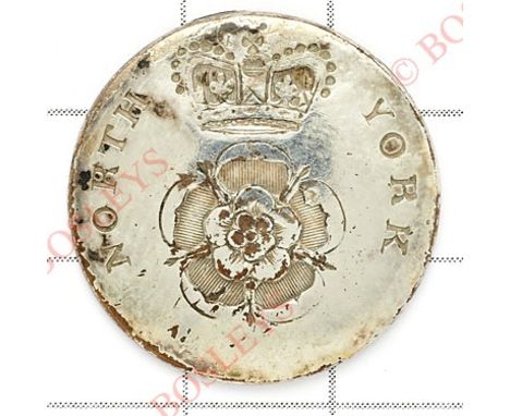 North York Militia Georgian Officer’s silvered flat-back coatee button.Crown over Rose,‘North York’ in surround.
