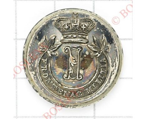 Canadian Frontenac Militia Victorian Officer’s silver plated tunic button.Crown over floriated ‘1’ resting on curved Maple le