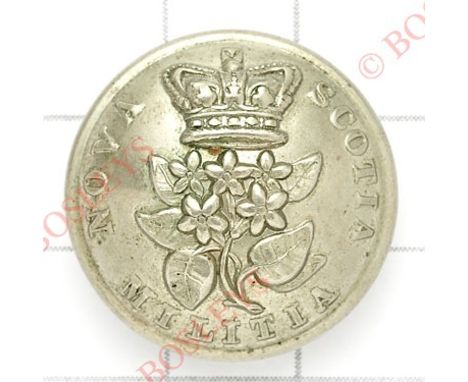 Canadian Nova Scotia Militia Victorian white metal button.Crowned May Flower within ‘Nova Scotia Militia’ text