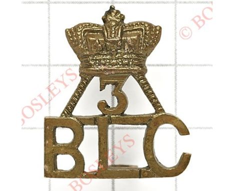 Indian Army: Crown / 3 / BLC 3rd QO Regiment of Bombay Light Cavalry shoulder title circa 1876-1903.Well cast example.  Hugh 