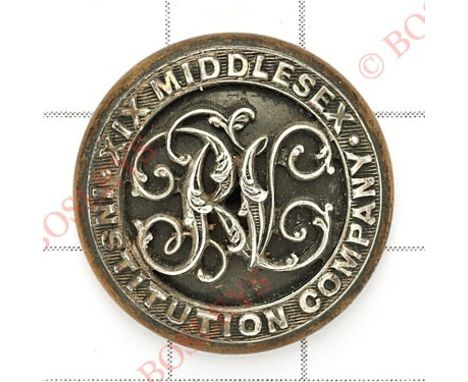 19th Middlesex RV Institution Company Victorian Officer’s tunic button.Brass mounted with silvered circlet ‘XIX Middlesex Ins