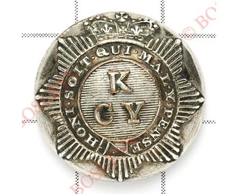 King’s Cheshire Yeomanry 1830’s Officer’s silvered closed-back coatee button.Crowned star bearing Garter with K over C Y to l
