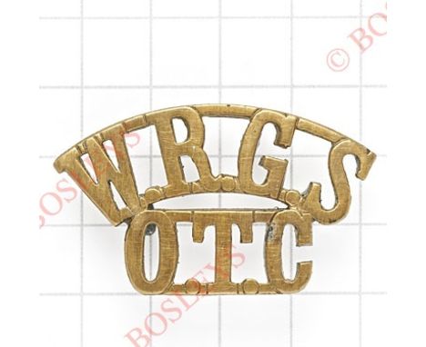 WRGS / OTC scarce Worcester Royal Grammar School pre 1940 brass shoulder title.  Hugh King Collection