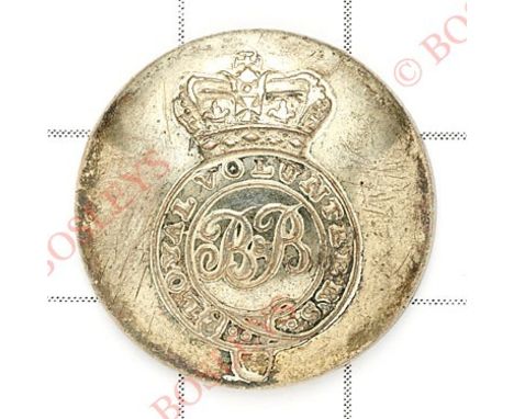 Bocking & Baintree Volunteers George III Essex Officer’s silvered open-back coatee button circa 1803-08“B & B” cypher within 