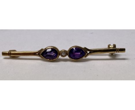 A 9ct gold amethyst and seed Pearl brooch.