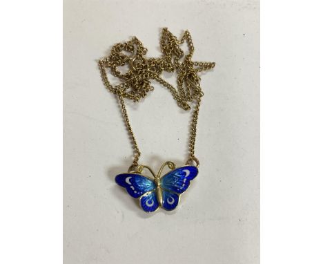 A 9ct gold and enamel butterfly necklace - NO RESERVE