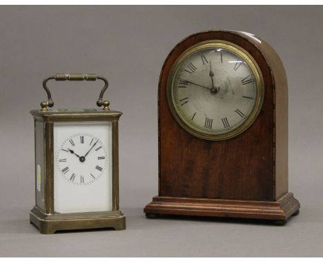 A Mappin and Webb mahogany mantle clock and a carriage clock. The former 19 cm high.