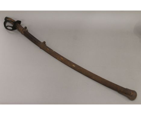 A 19th century sabre in steel scabbard. 109 cm long.