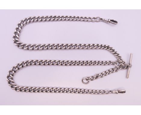 A silver watch chain. 67 cm long. 98.4 grammes.