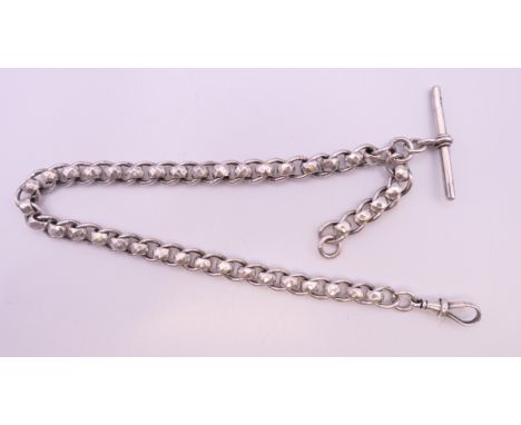 A silver chain, patterned links hallmarked. 33.5 cm long. 42.3 grammes.