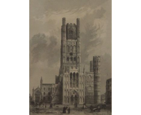 R GARLAND, Ely Cathedral, West Front, print, engraved by B Winkles for Winkles's Cathedrals, framed and glazed. 20 x 29 cm ov