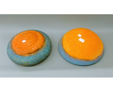 Two Art Deco glass plafonniers. Each approximately 35 cm diameter.