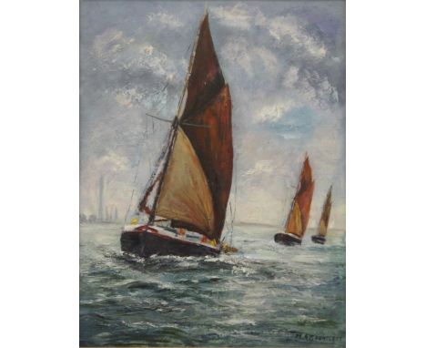 M A GAUNTLETT, Norfolk Wherries, oil on board, signed, framed. 26 x 33 cm.