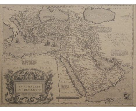Turcici Imperii Descriptio, a print of an antique Middle Eastern Map, framed and glazed. 51 x 39.5 cm.
