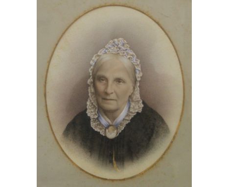 A Portrait of a Lady, old handwritten labels to reverse, framed and glazed. 54.5 x 66.5 cm overall.