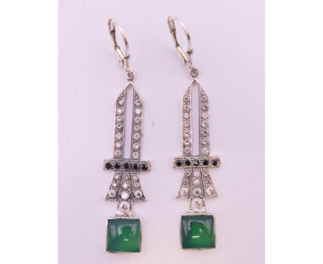 A pair of silver Art Deco style earrings.  4 cm high.