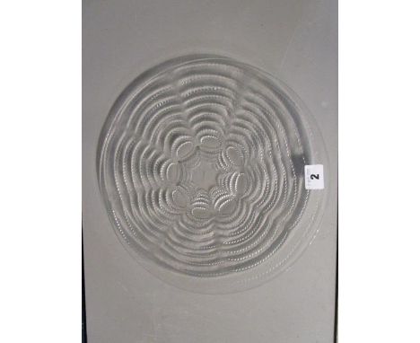Rene Lalique Vagues No. 1 pattern, clear glass plate, stencil mark R Lalique, France, 13" dia 