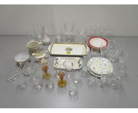 Mixed china and glassware to include Midwinter Magic Moments saucers and a side plate 