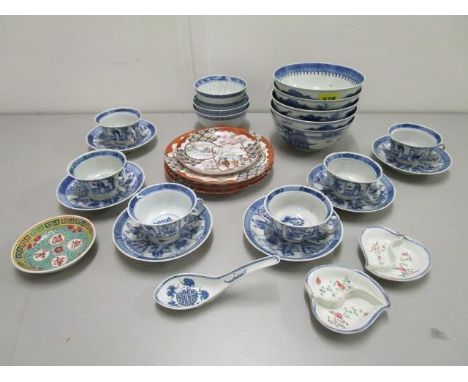 A group of Chinese and Japanese ceramics, early 20th century and later, to include six blue and white cups and saucers, each 
