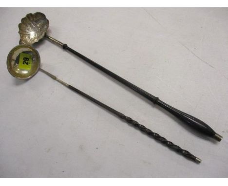 Two Georgian silver ladles to include a toddy ladle with whale bone handle 