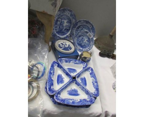 A mixed lot of blue and white china including Spode