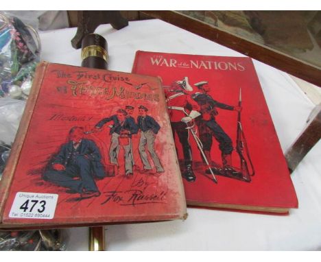 2 books being 'The War of the Nations' and 'The First Cruise of the Three Middles' by Fox Russell, illustrated