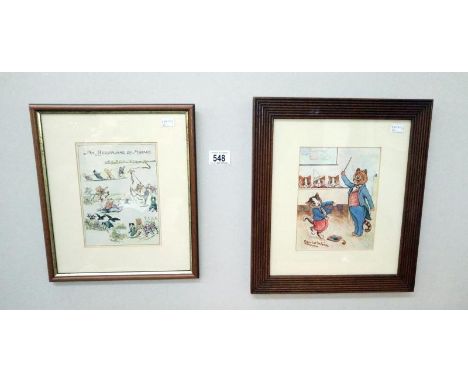 2 Louis Wain prints including ""An Aeroplane by Mistake""