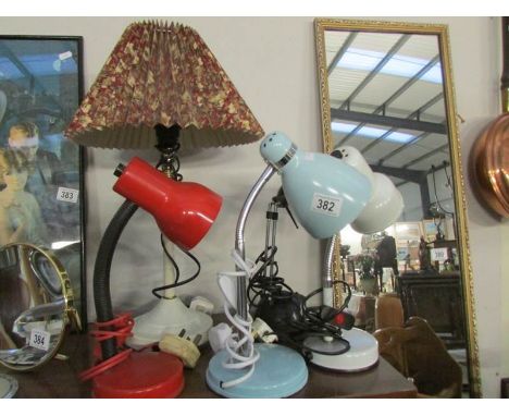 4 desk lamps and a table lamp