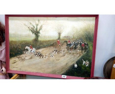 An oil on board hunting scene signed H Fletcher