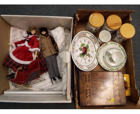 A good mixed lot to include a quantity of ceramic tableware by Portmeirion, an inlaid wooden box, a pair of good quality Hami