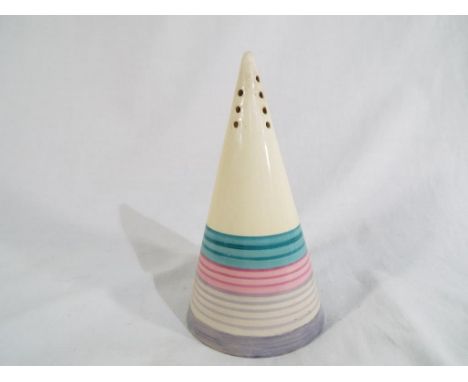 Clarice Cliff - a banded conical sugar sifter, 14 cm (high) - Est £70 - £90
