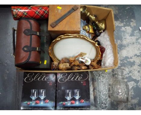 A good mixed lot to include two vintage soil testing kits, a Wedgwood wall tile, two wooden bowls, a vintage tape measure, a 