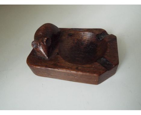 Mouseman - an oak ashtray of canted rectangular form with large carved mouse signature by Robert Thompson of Kilburn, 10 cm l