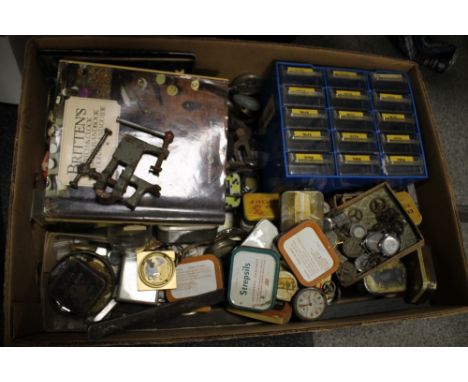 A LARGE QUANTITY OF WATCH MAKERS TOOLS, WATCH PARTS, ETC. 