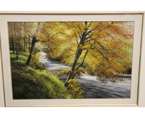 A MODERN FRAMED AND GLAZED K. JACKSON OIL PAINTING ENTITLED 'AUTUMN, SWINGLEY BECK'